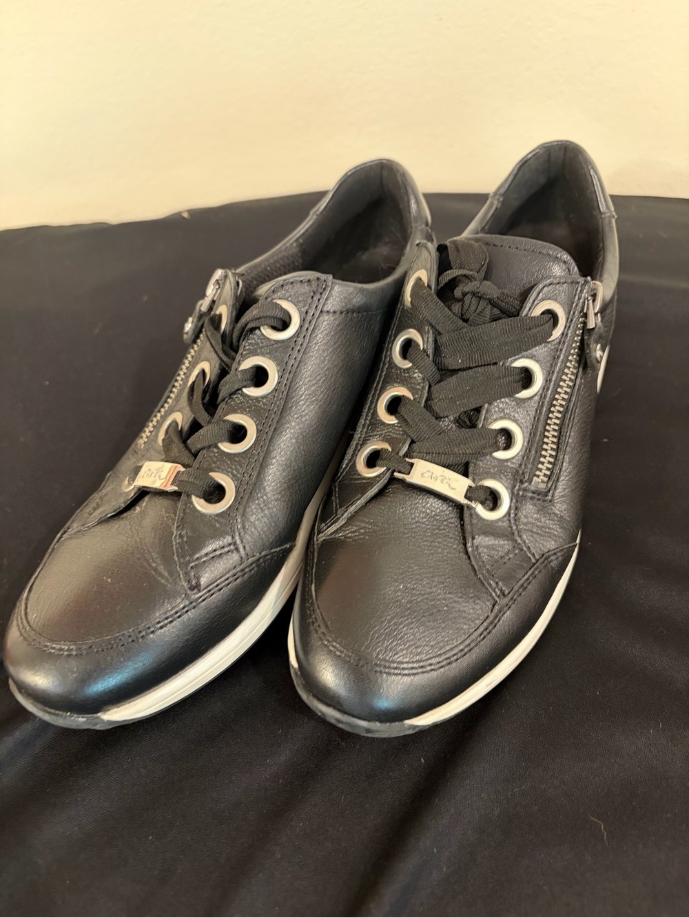 Ara Black Slip-On Sneakers with White Trim size US size 7.5-8